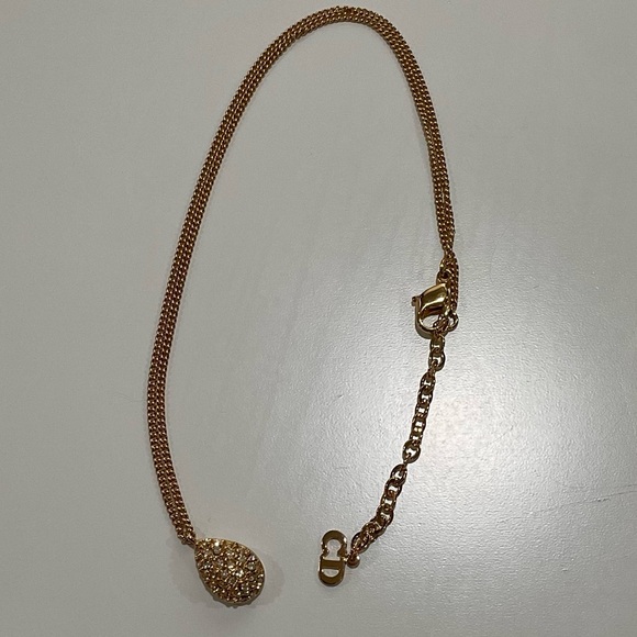 VINTAGE CHRISTIAN DIOR GOLD TONED PAVE TEARDROP PENDANT NECKLACE - Picture 1 of 7
